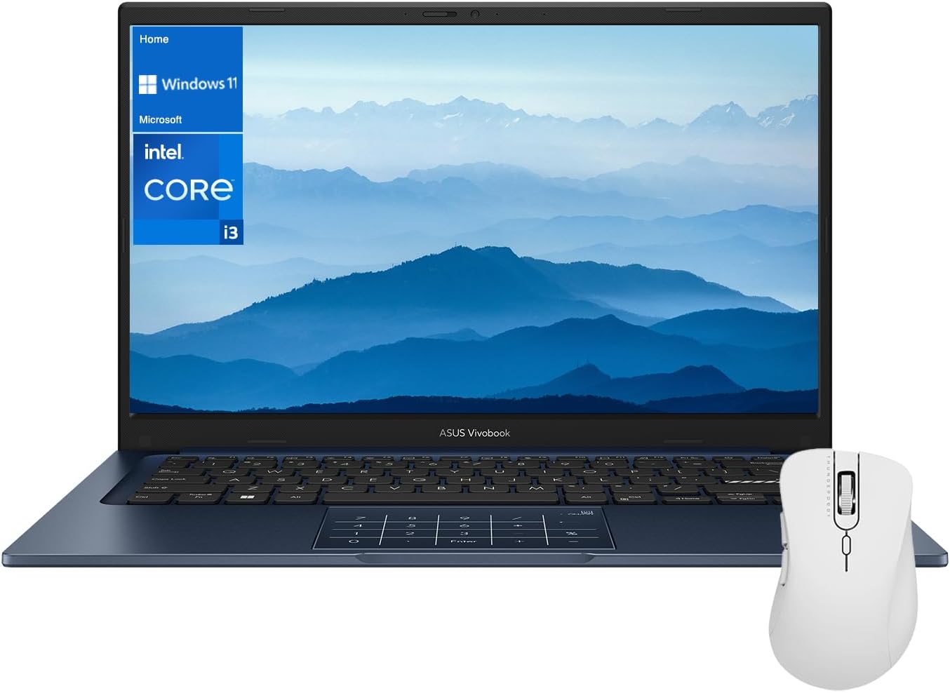 ASUS Vivobook Portability Laptop, 14" FHD 1920 * 1080, Intel Core i3-1215U, 24GB RAM, 2TB PCIe M.2 SSD, HDMI, Webcam, Wi-Fi 6, Windows 11 Home, Blue with ML101 White Wireless Mouse