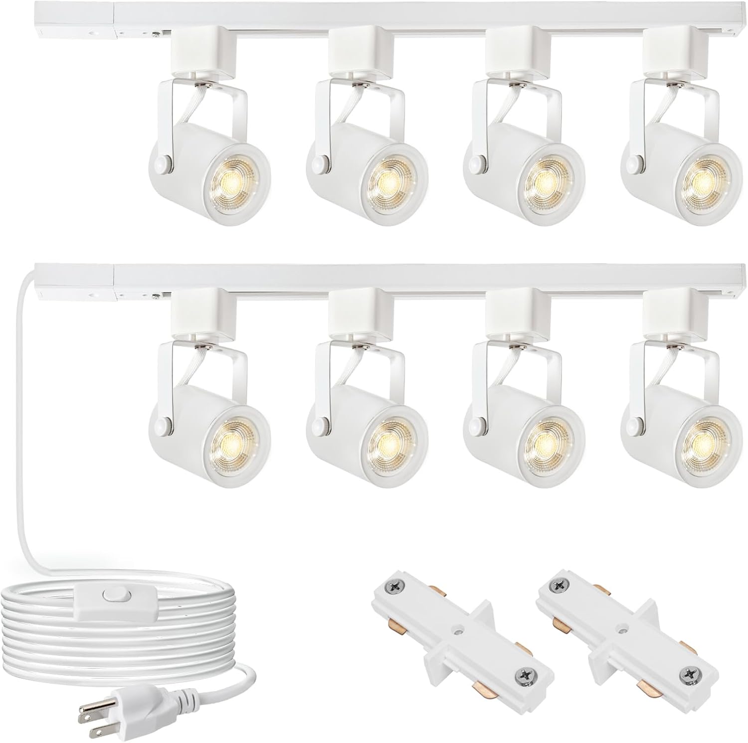 Plug in Track Lighting with Power Cord, 8-Light GU10 Track Lighting Kit with 6.6FT H Track Lighting Rails, Modern Kitchen Track Lighting Fixtures Plug in Ceiling Spot Light, White (No Bulbs)