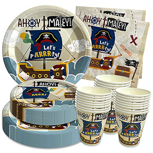 Pirate Party Decorations (Serves 24) Dinner Plates, Dessert Plates, Cups, Napkins. Pirate Birthday Party Supplies for Kids, Boys, Girls and More