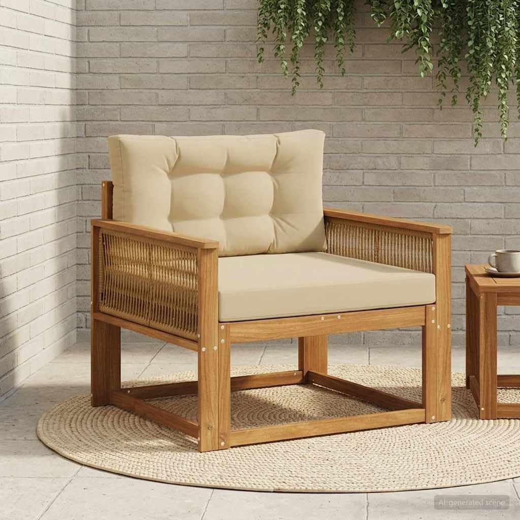 Sofá central de exterior natural de madera maciza de acacia con respaldo de listones, resistente a la intemperie, altura del asiento de 37 cm, para balcón, terraza, salón, sofá modular