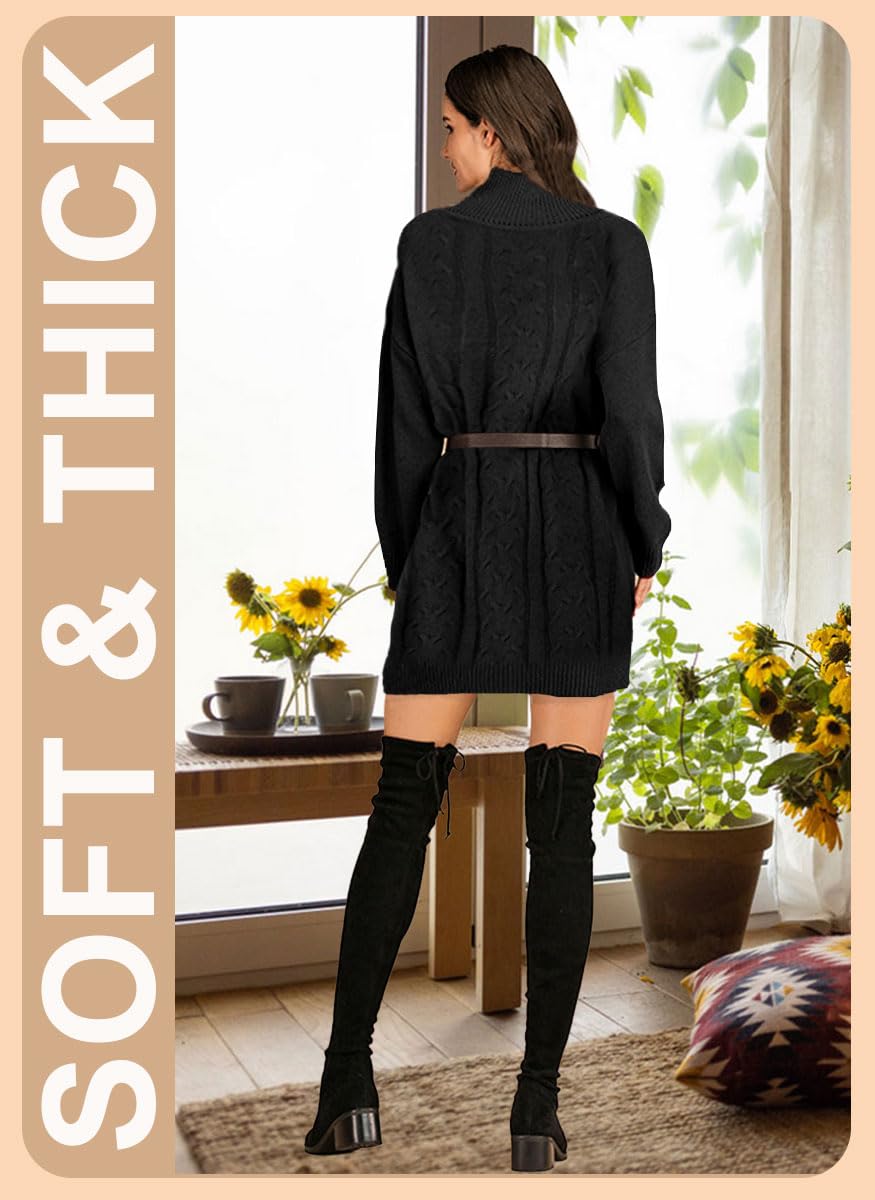 JFAN Vestito Invernale Donna Elegante Collo Alto Abito Lavorato a Maglia Vestiti Maglioni Girocollo Casual Trapezio Abito