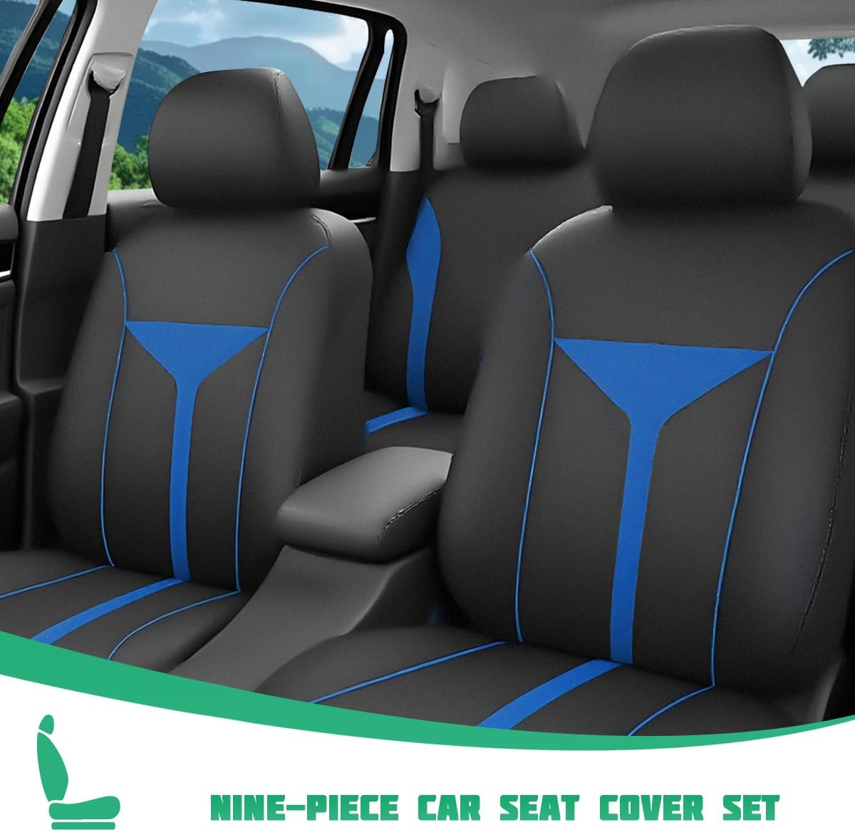 Car Seat Cover Full Set, Breathable & Washable Vehicle Front Rear Split Bench Seat Protectors, Dustproof Automotive Interior Protection Accessories, Universal for SUV Sedan Van (Blue)