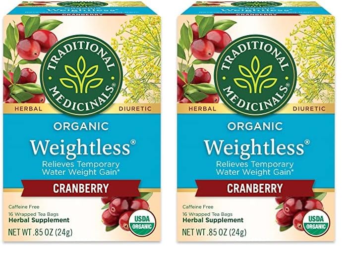 Traditional Medicinals Tea, Organic Weightless, Relieves Temporary Water Weight Gain, Cranberry, 16 Tea Bags (Pack of 2)