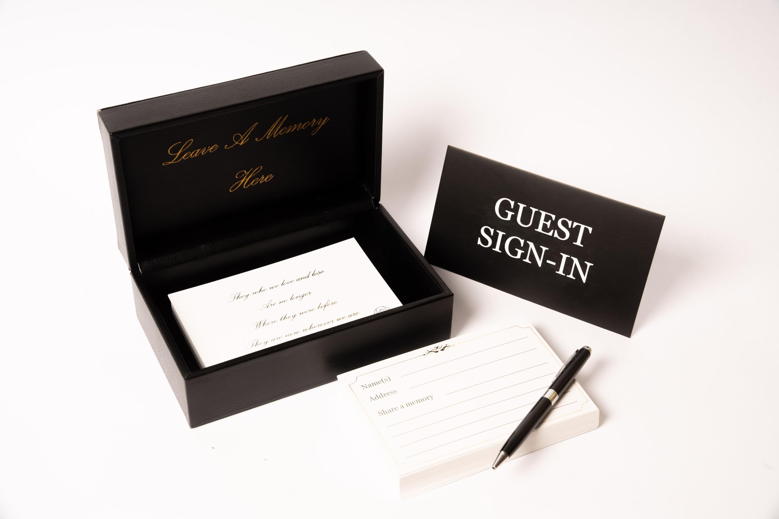 LIFETOO Share A Memory Card (100) With Leather Box, Guest Sign In Stand, & Pen; Funeral Guest Book Alternative, For Celebration of Life Decorations, In Memory of Loved One Gifts, Funeral Favors,