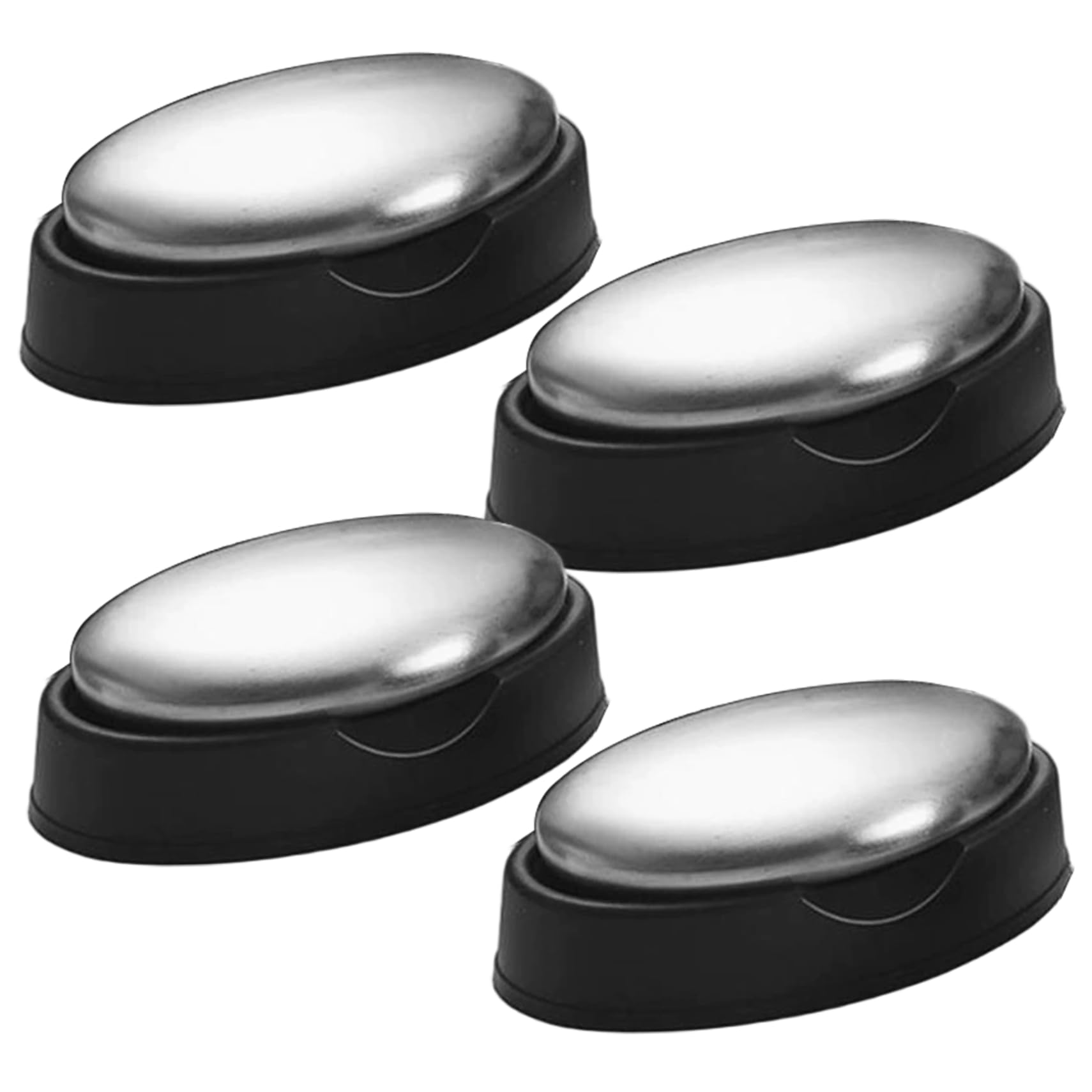 4Pcs Stainless Steel Soap Bar Odor Removing Oval Metal Soap Bar Dishwasher Safe for Fish, Garlic, Onion Smell