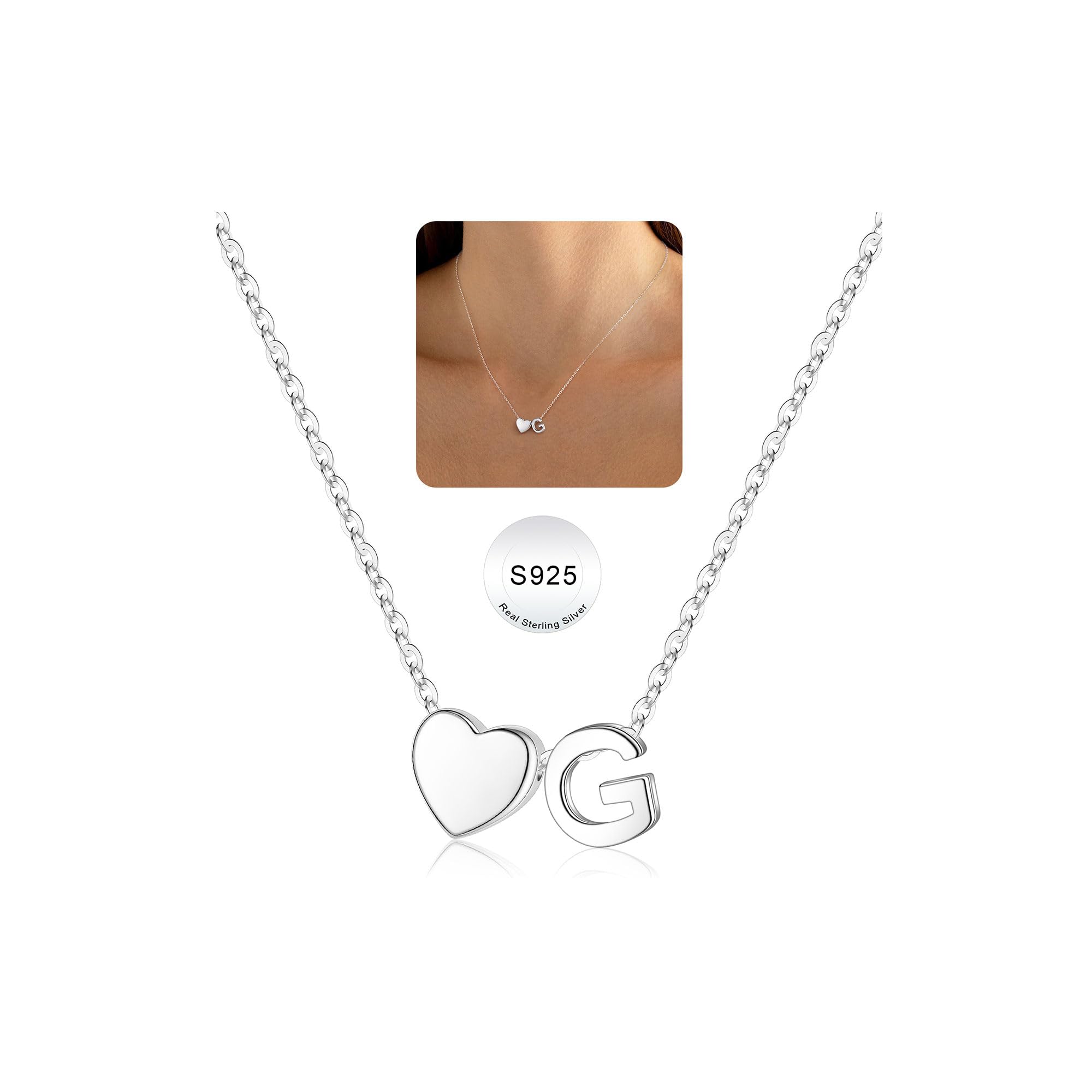 Turandoss Valentines Gifts for Her Kids Girls, Dainty S925 Sterling Silver Tiny Heart Letter A-Z Pendent Necklace Trendy Birthday Valentines Jewelry