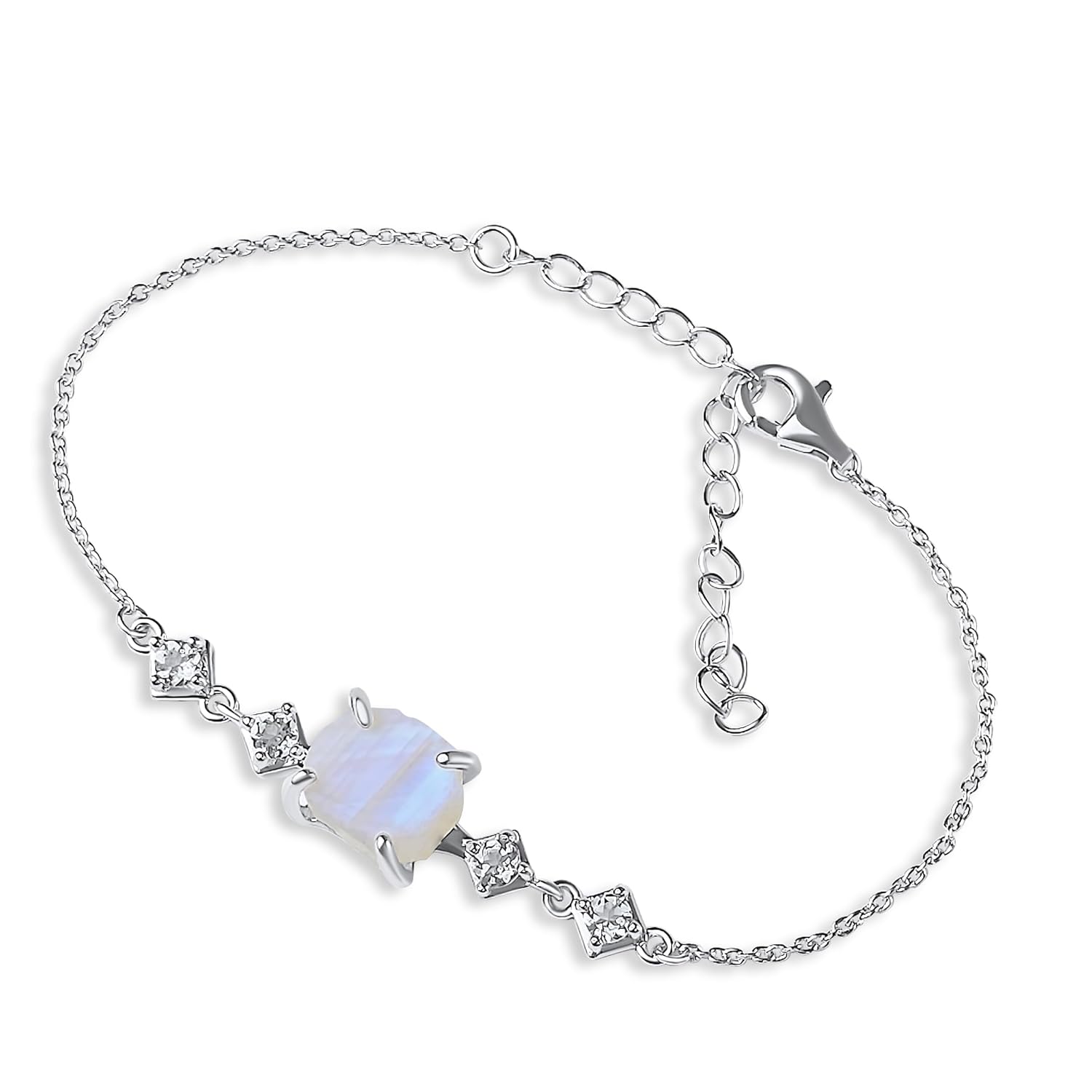 Raw moonstone Bracelet june Birthstone Gift for Her sterling silver and white gold Valentine Birthday Christmas Anniversary Mothers day gift Uniquelan Jewelry (moonstone, white-gold)