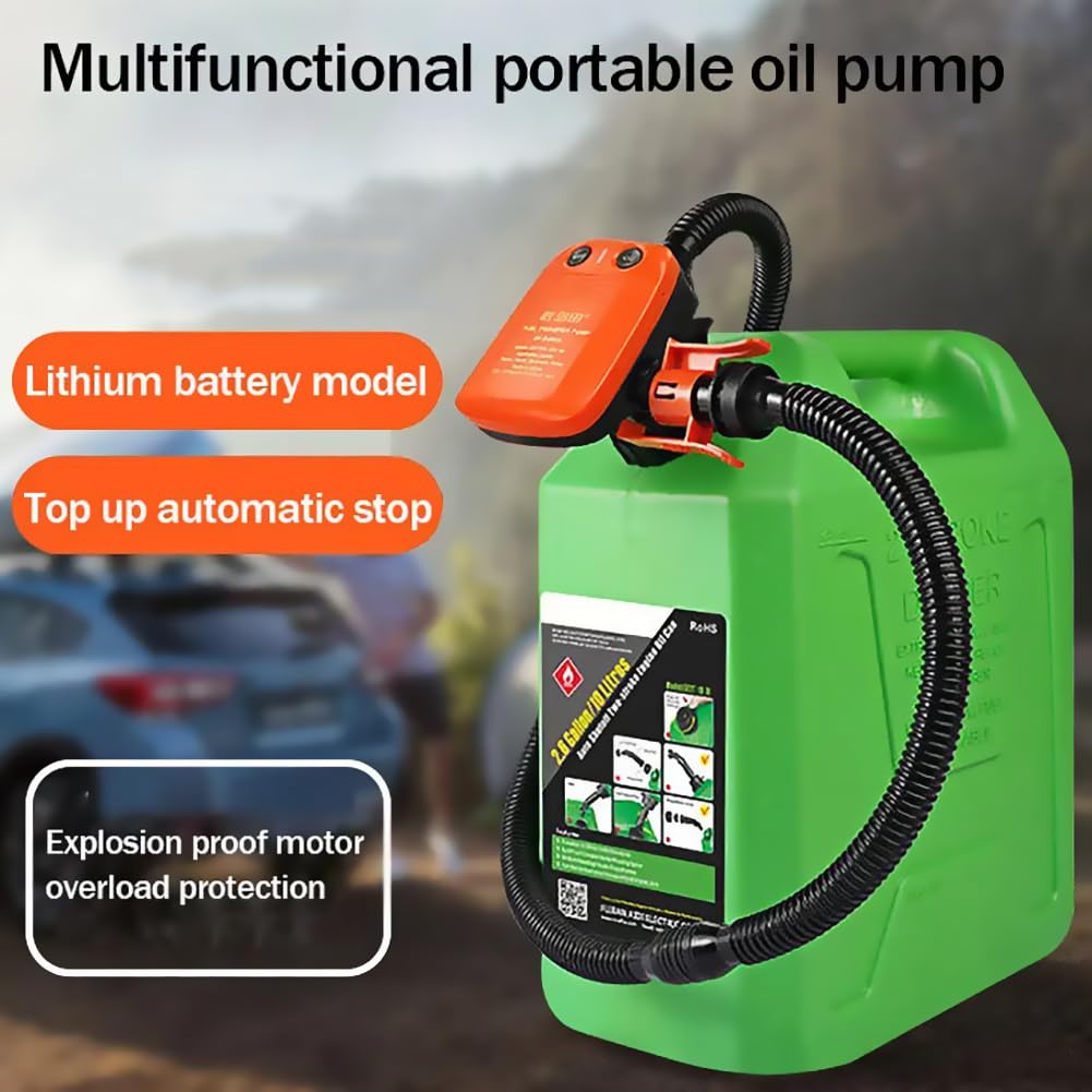 Elektryczna pompa do przetłaczania paliwa, przenośna pompa do cieczy z funkcją automatycznego zatrzymania, z 3 rozmiarami adapterów, wbudowana bateria litowa