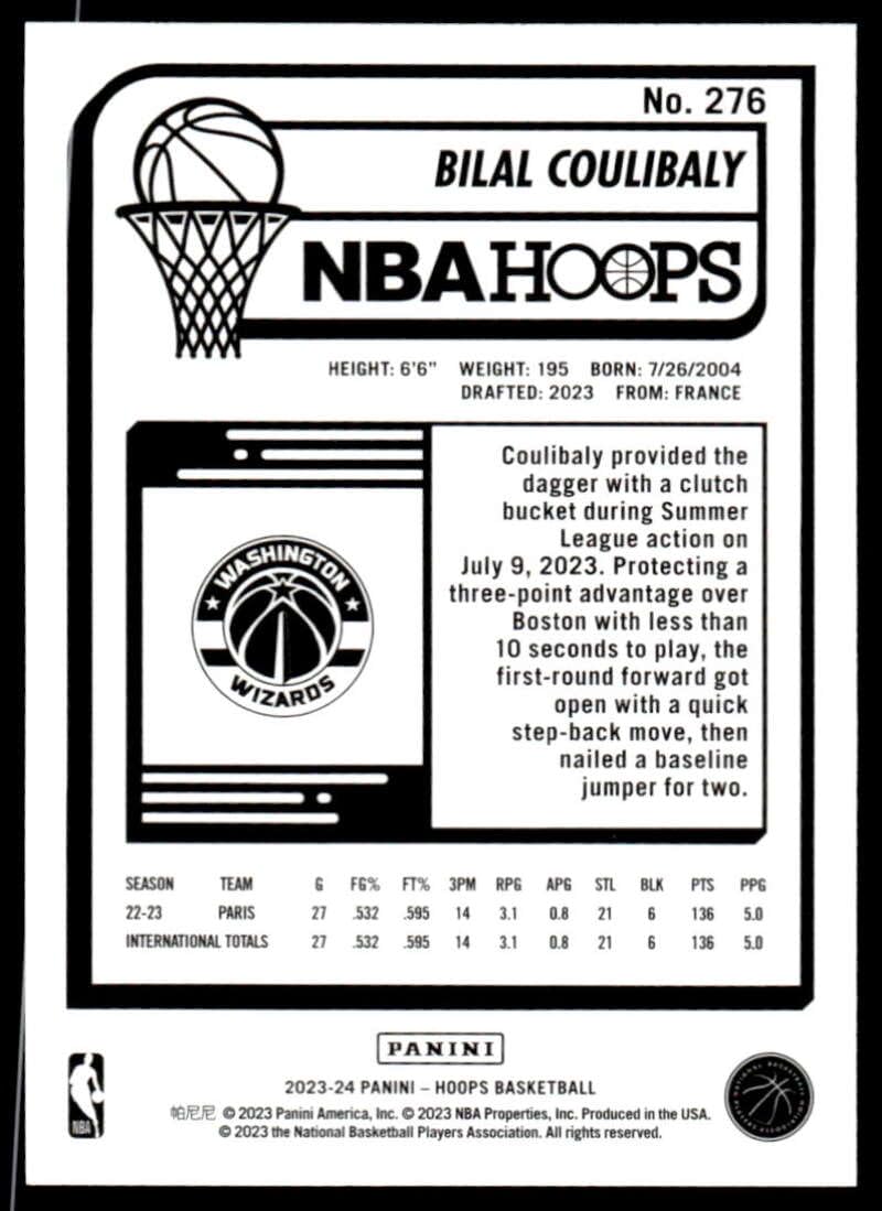 Amazon.com: 2023-24 NBA Hoops #276 Bilal Coulibaly RC Rookie