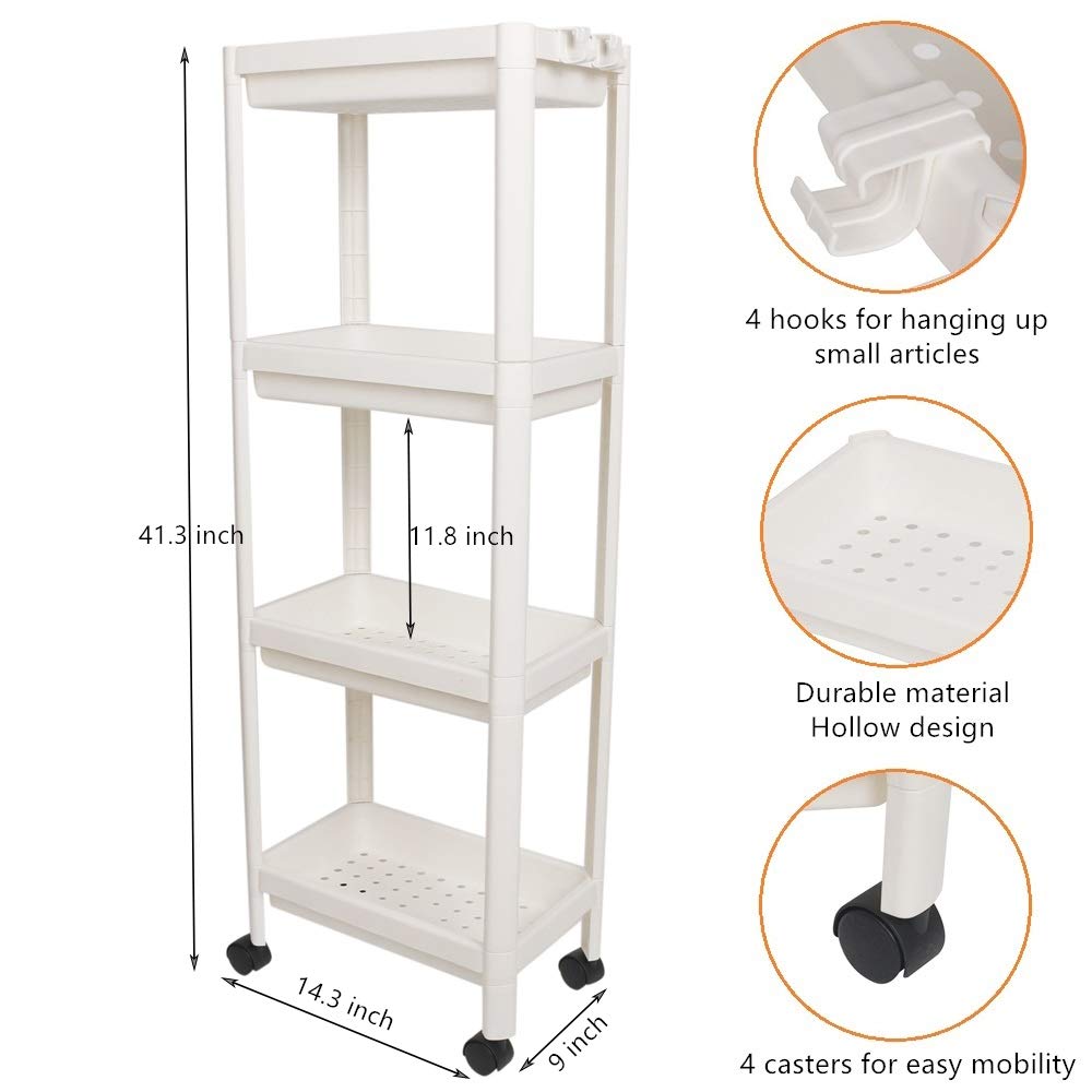 EXILOT 4 Tier Bathroom Organizers Slide Out Storage Shelves Mobile