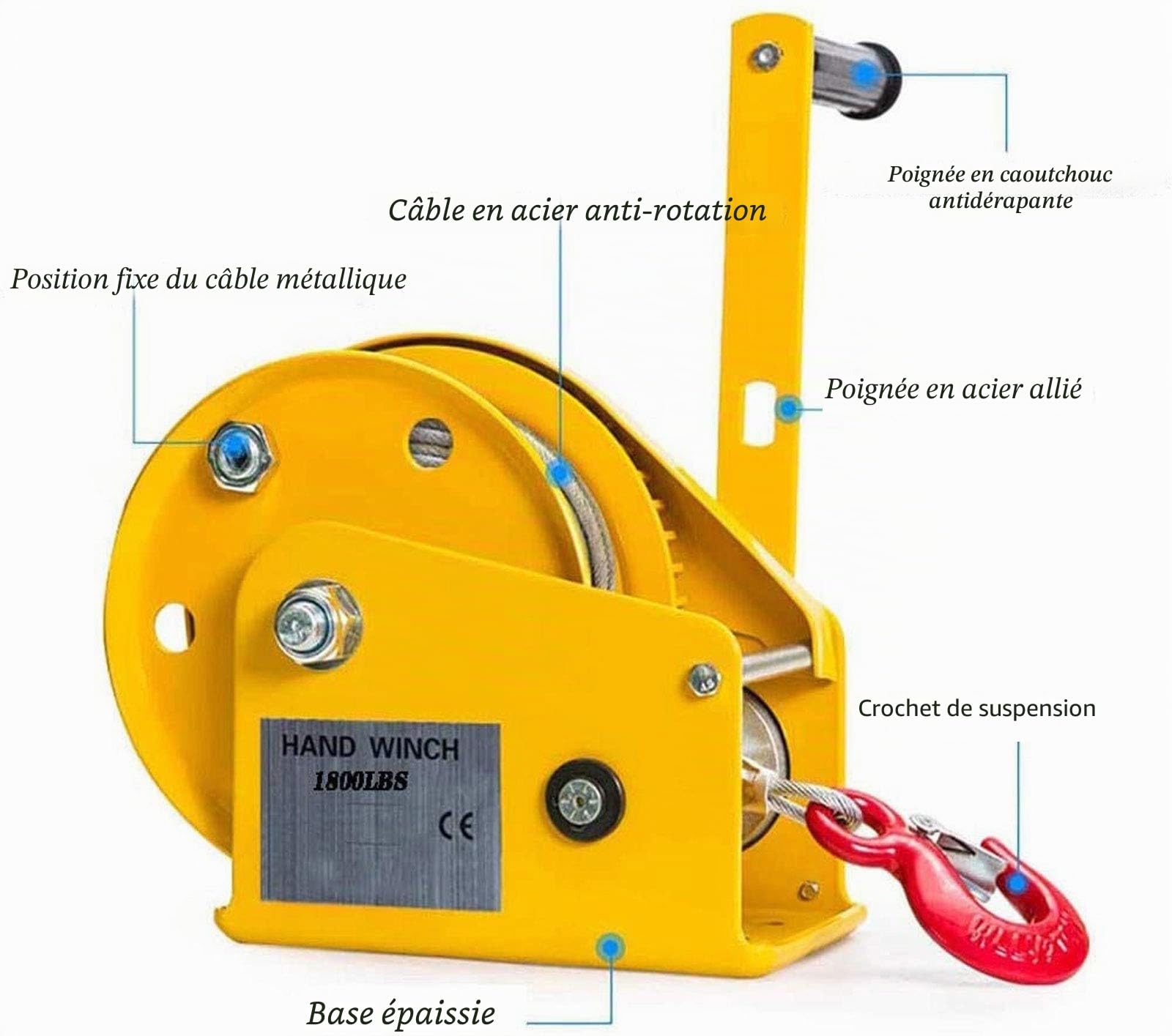 LXYYSG Treuil Manuel Robuste, Treuil de Halage Autofreiné Multifonction La Coque en Acier Protège Le Cliquet Interne, Treuil Main pour Remorques de Bateau Camions Auto