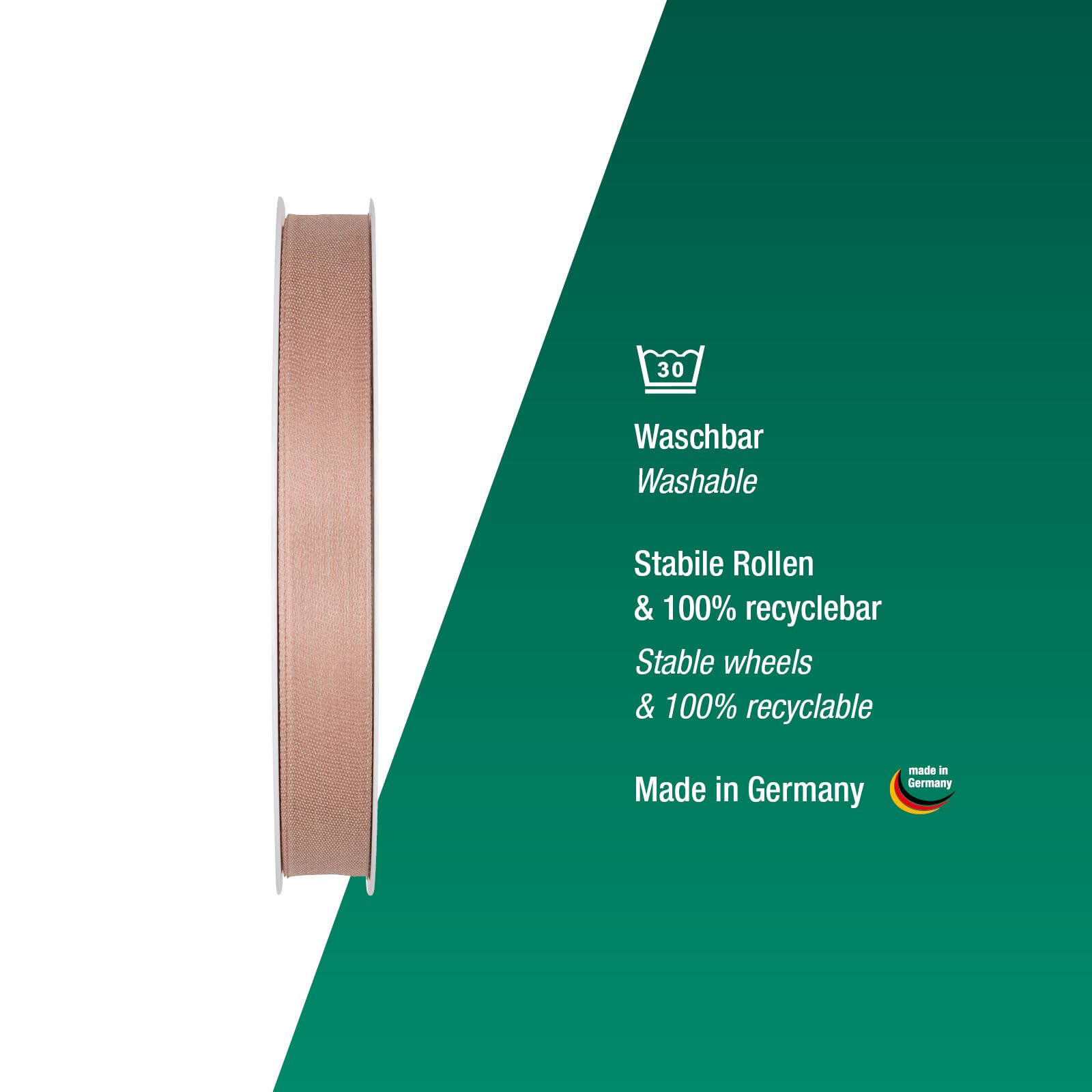 Halbach Seidenbänder Gift Ribbon Width 10 mm Length 25 m Ribbon Made in Germany Gift Ribbons in a Variety of Colours and Widths Perfect for Packaging and Decorating Colour: Natural - Image 3