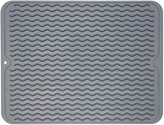 Silicone Dish Drying Mat for Kitchen Counter- Eco Friendly Food Grade Silicone Drying Mat - Easy to Clean Heat Resistant Dish Mat (Gray, L (12" x 16"))