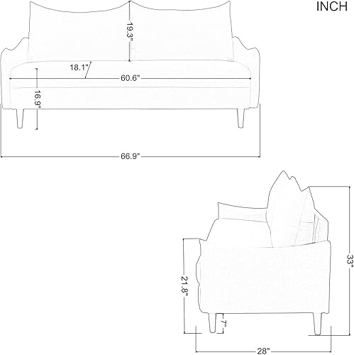 Miniatura 2 de Sofá biplaza de tela, moderno sofá de 2 plazas de 66.9 pulgadas con patas doradas, asientos de dos plazas tapizados suaves para sala de estar,