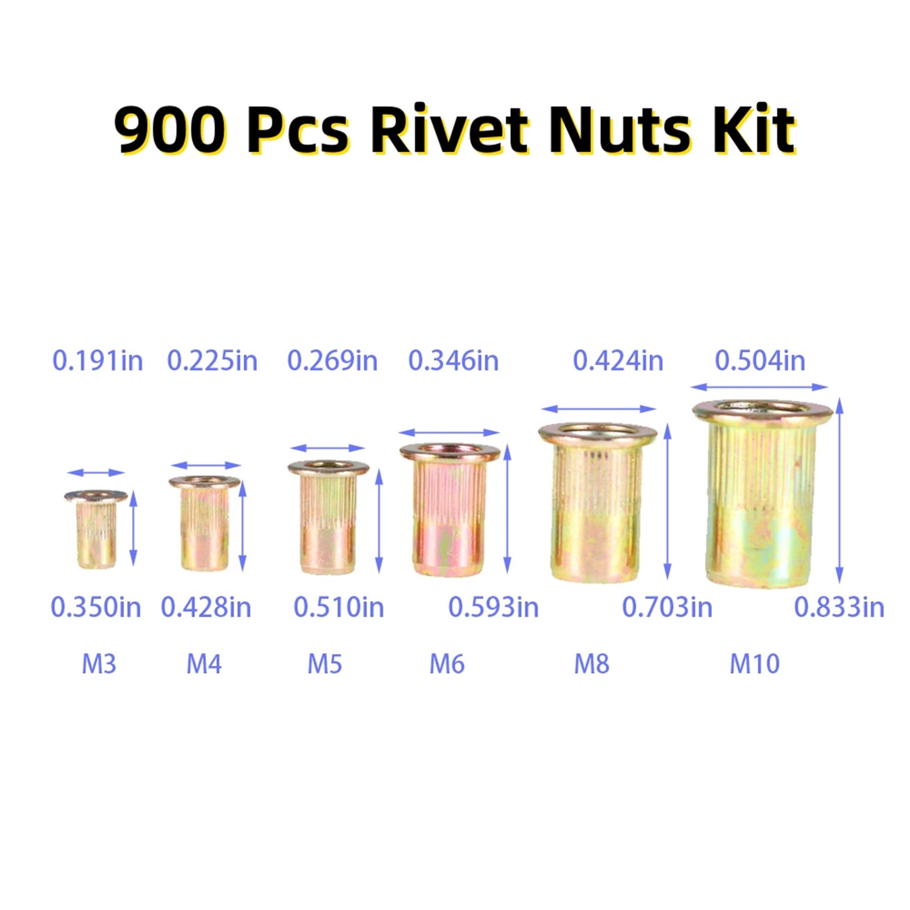 Kit De 900 écrous Rivet En Acier Inox - Tailles M3 à M10 - Menbager