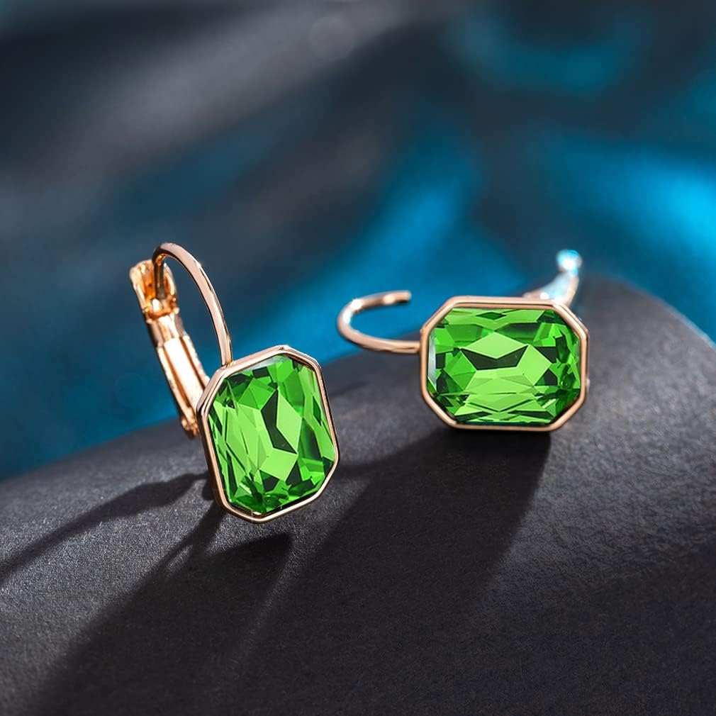 Austrian Crystal Octagon Leverback Drop Earrings for Women 14K Rose Gold Plated Hypoallergenic Jewelry - Image 3