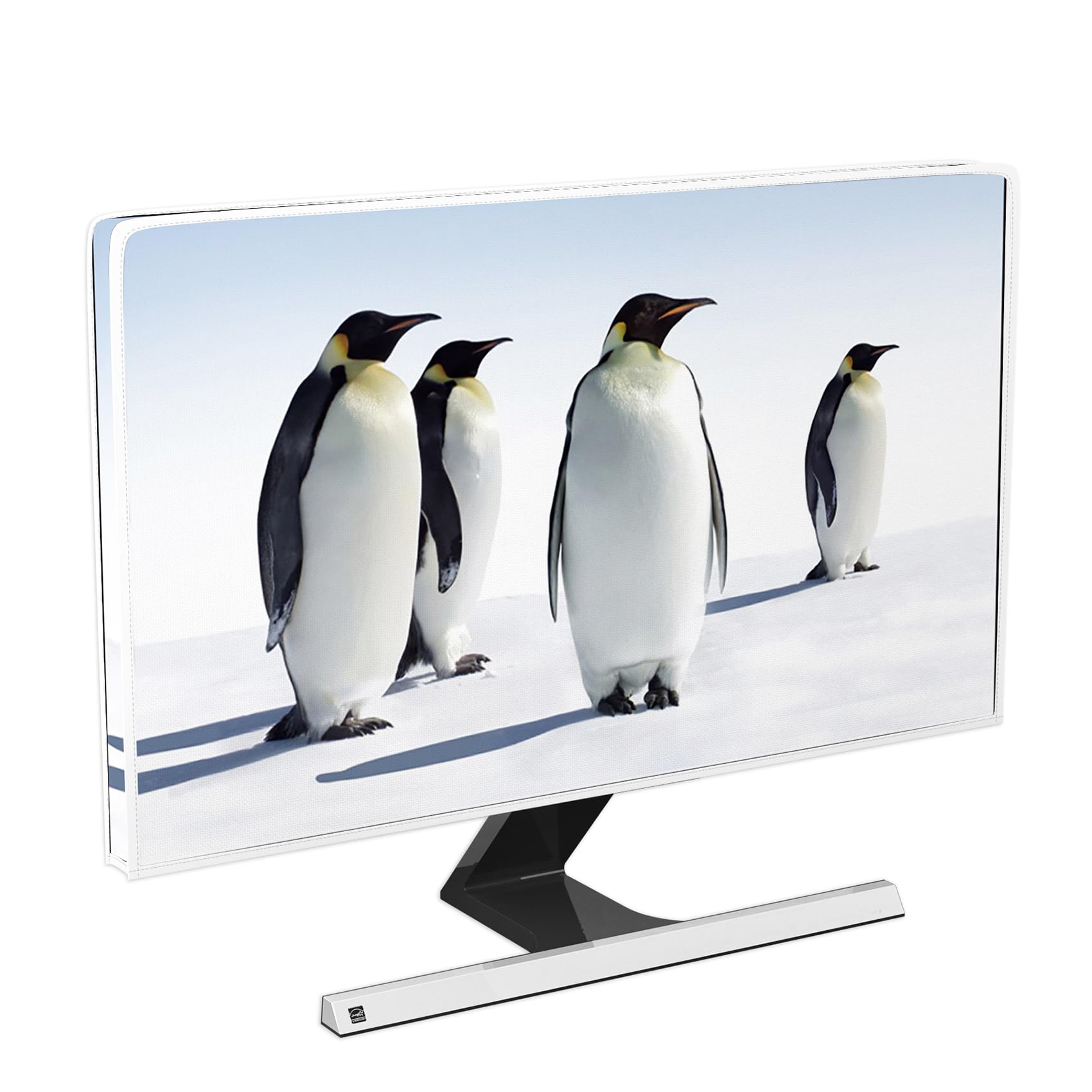 Penguin Waterproof Screen TV Cover 32 Inch Cute Animals in Snowfield TV Screen Covers for LED LCD OLED TVs Decoration Anti-Scratch Dustproof Protective Cover for Desktop TVs Hanging TV