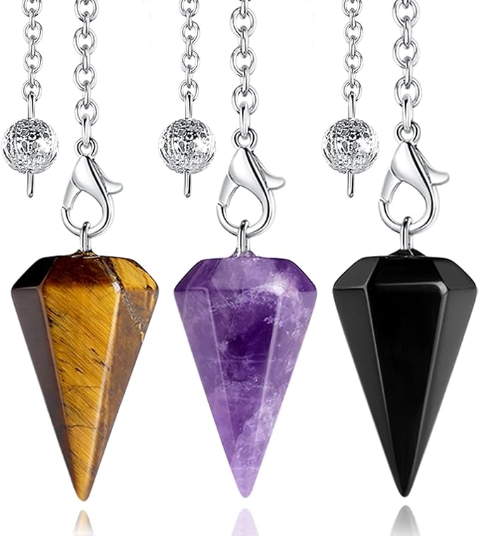 XIANNVXI 3 Pcs Crystal Pendulum,Amethyst Tigers Eye Obsidian Pendulum