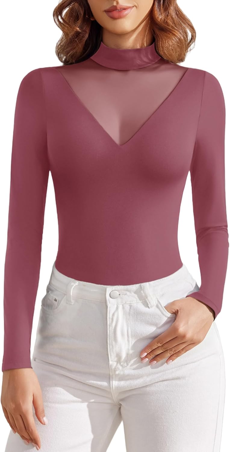 Avidlove Bodysuits for Women Long Sleeve Going Out Tops Mock Turtleneck Body Suits Double Lined Leotard Shirts