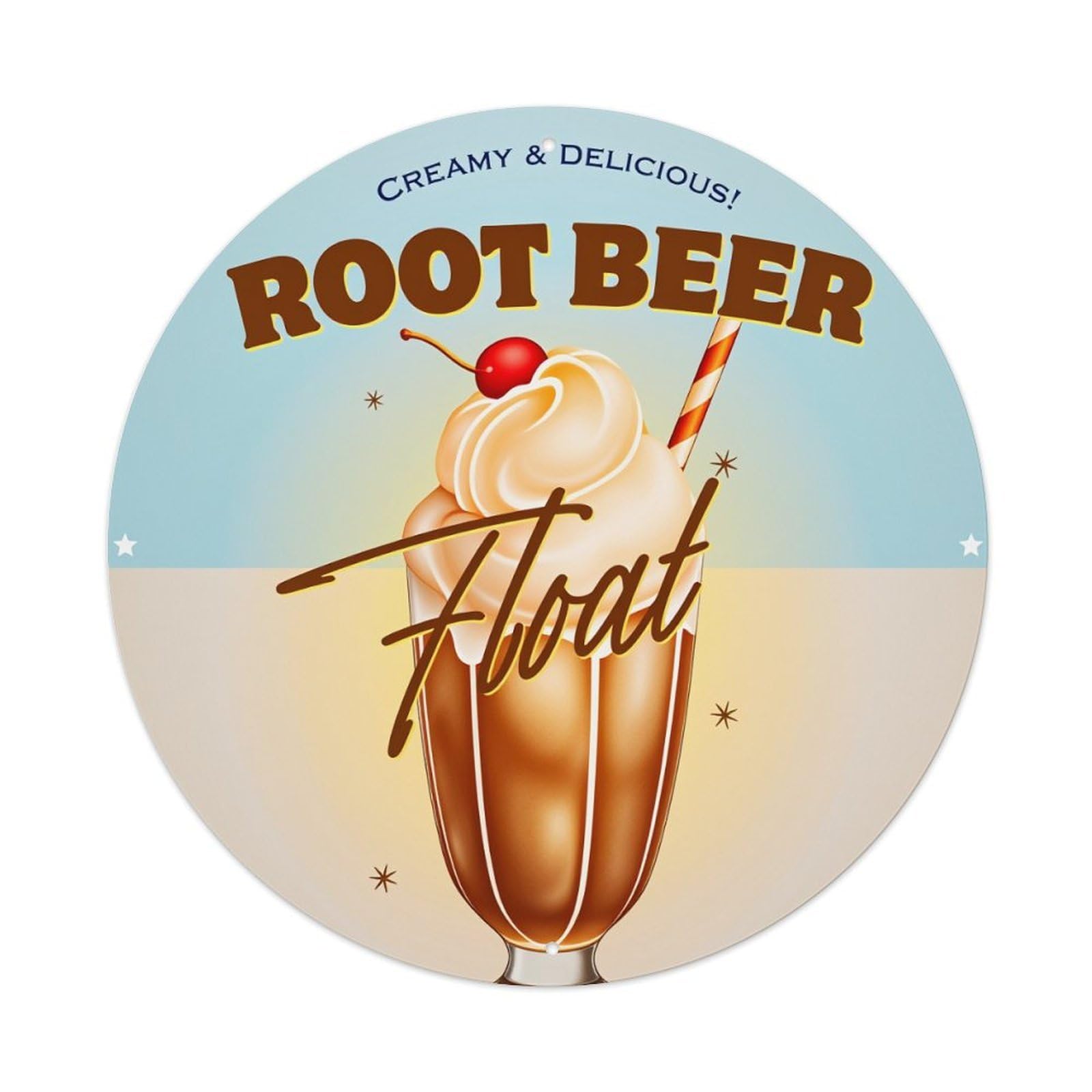 Creamy Root Beer Float Drink Round Tin Sign Vintage Style Metal Sign Home Bar Garden Wall Plaque Decor Metal Poster 8x8 Inch