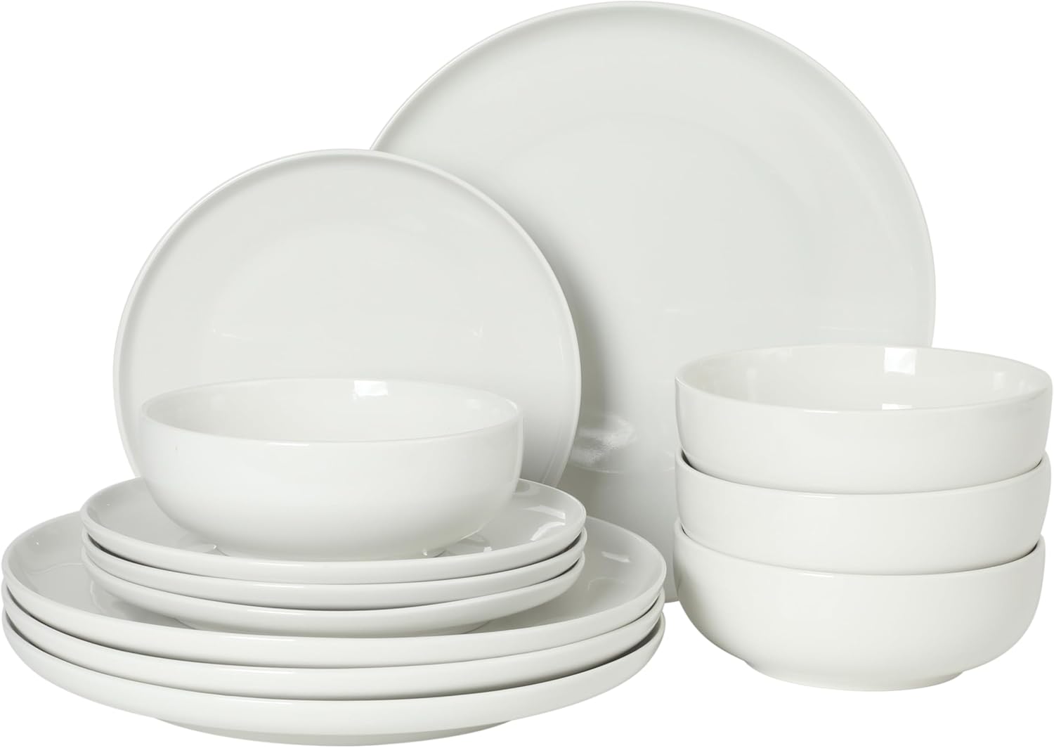 Gibson Home Havenstone 12-Piece Porcelain Dinnerware Set – Dinner Plates, Salad Plates & Bowls, Classic White Everyday Dish Set for Home, Kitchen, Microwave & Dishwasher Safe
