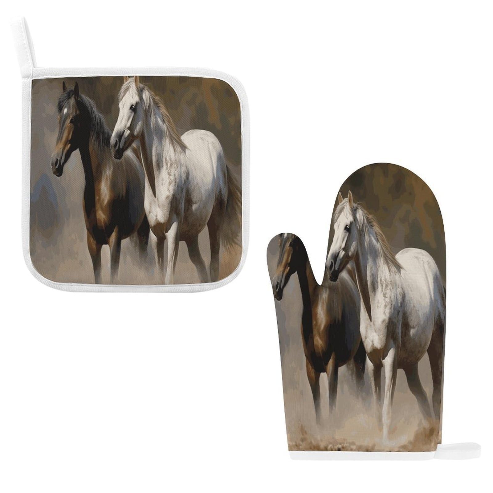 Btcowzrv Style Horses Animals2 Oven Mitts And Pot Holders 2Pcs Set