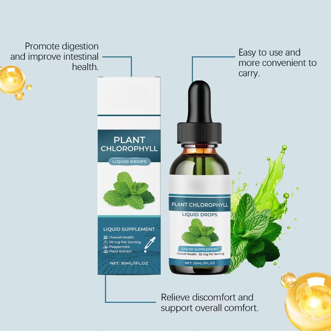 Liquide de chlorophylle végétale - Liquide de qualité supérieure pour un soutien antioxydant et une énergie naturelle, végétalien, sans OGM, 1 fl oz (30 ml),3PCS