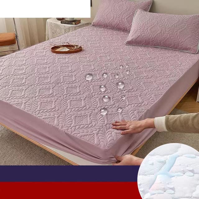 1 Uds. Protector de colchón King Acolchado en Relieve sábana Ajustable Cubierta de Cama Impermeable sábana tamaño King Funda de colchón Suave Transpirable-púrpura Rosa, 90x200x30cm 3 Piezas