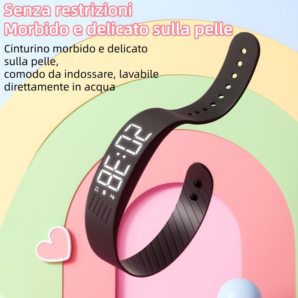 MEIION dotoxy Doxy Risveglio Garantito Orologio Sveglia Braccialetto con Vibrazione, Display LED, Contapassi, Monitor Sonno, USB Ricaricabile - Adatto per Uomo, Donna ed Adolescenti