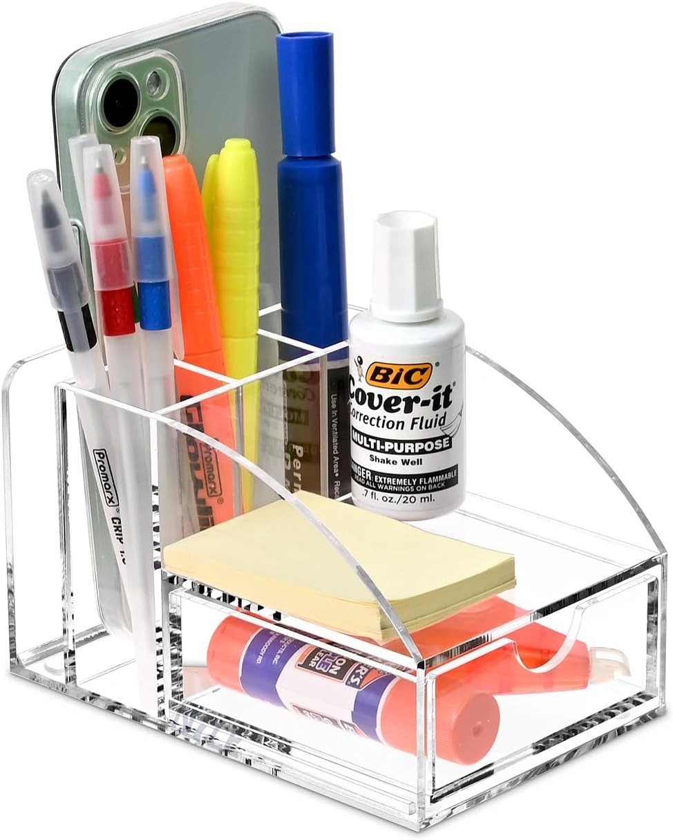 Ikee Design Acrylic Premium Desktop Office Supplies Organizer with Post It No...