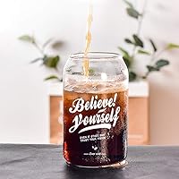 Vista 11 de Large Beer Glasses, 20Oz Can Shaped Beer Glasses,Elegant Shaped Drinking Glasses with Believe yourself Pattern,Transparent Drinking Glasses,Highball