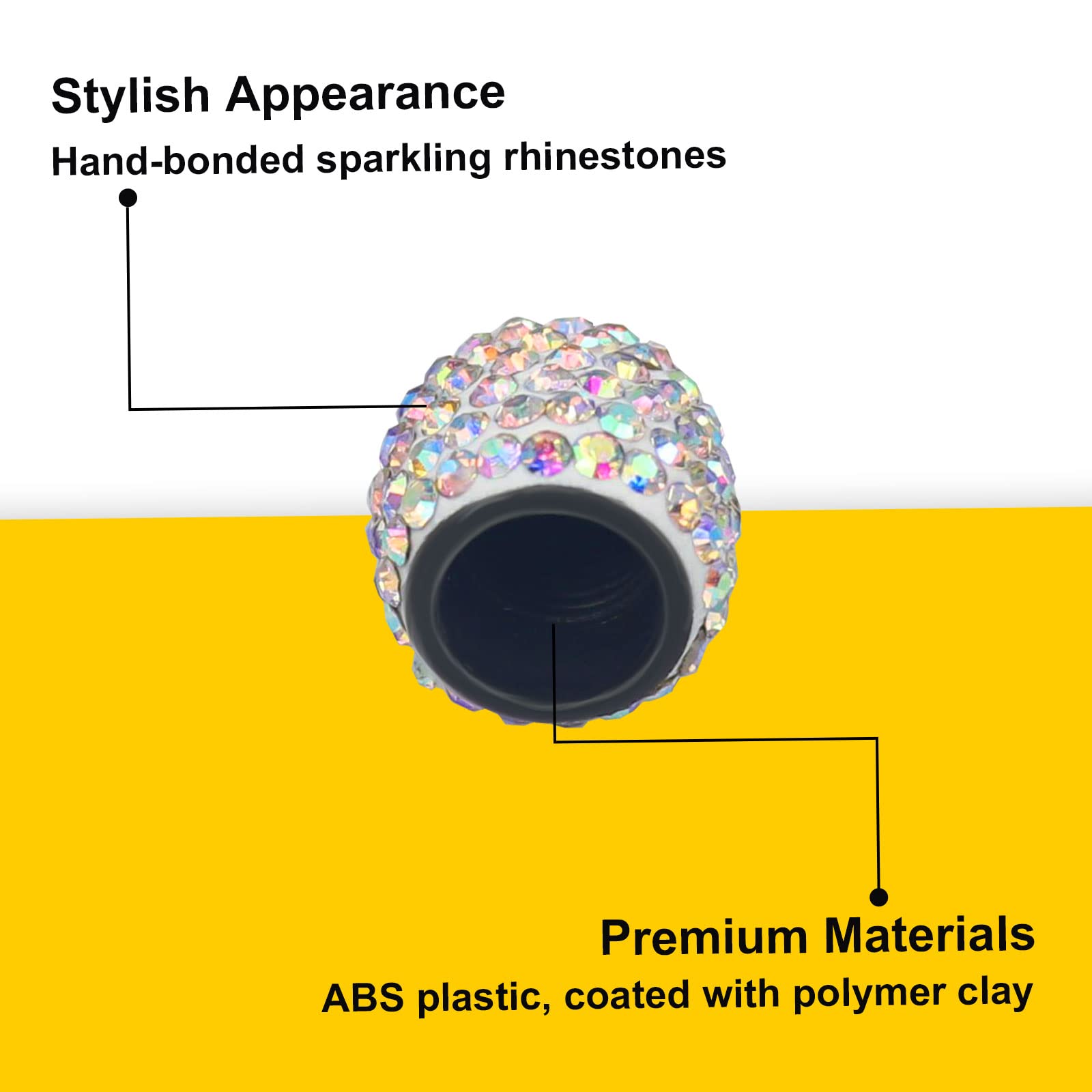 Bling Tire Valve Stem Caps 4 Pack Universal Handmade Crystal Rhinestone Chrome Car Valve Stem Covers Bling Car — view 3