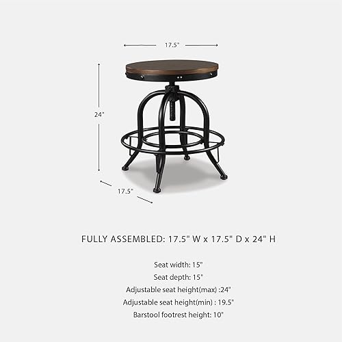 Miniatura 3 de Signature Design by Ashley Valebeck Industrial Adjustable Height Swivel Barstool, 2 Count, Brown