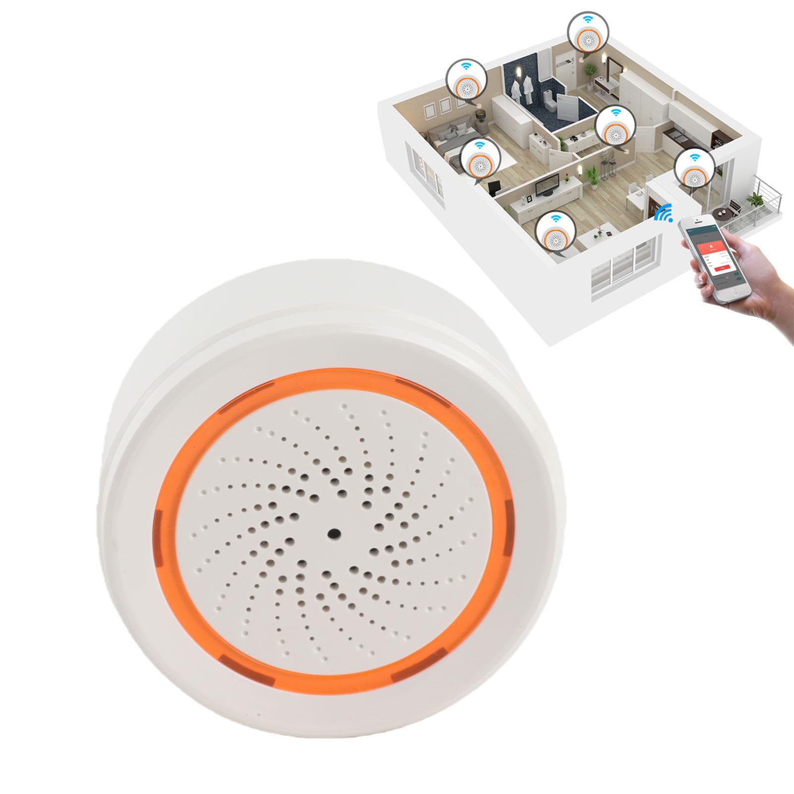 Cocoarm Alarme Lumineuse Sonore Intelligente, Sirène de Contrôle à Distance par Application 2,4 GHz pour Maison (pour)