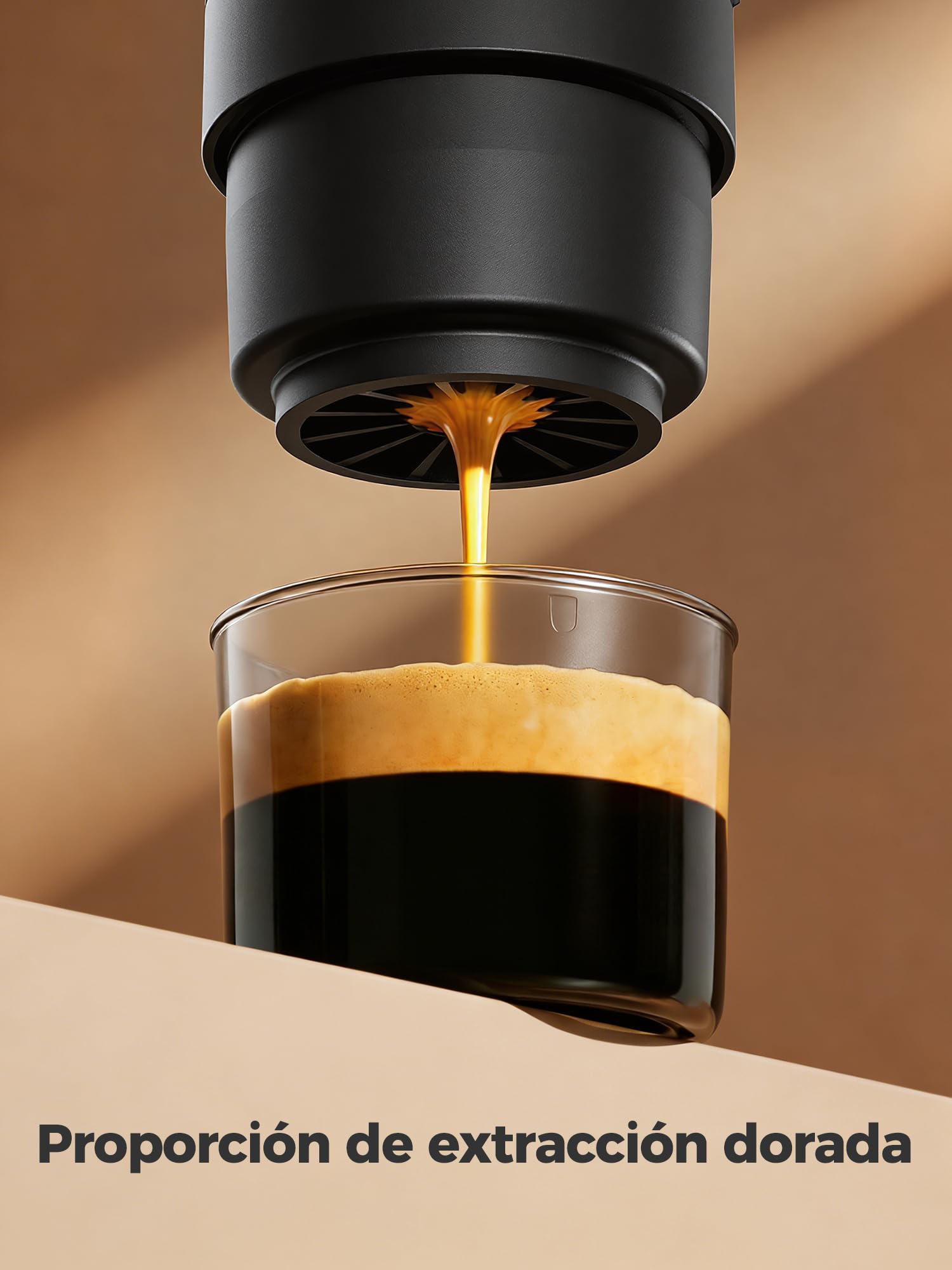 CONQUECO Cafetera Espresso Portátil 20 Bar – REQUIERE AGUA CALIENTE (No Calienta), Máquina 2 en1 para Cápsulas NS y Café Molido, Ligera 455g, USB-C, 250 Tazas por Carga – Para Viajes, Playa, Montaña