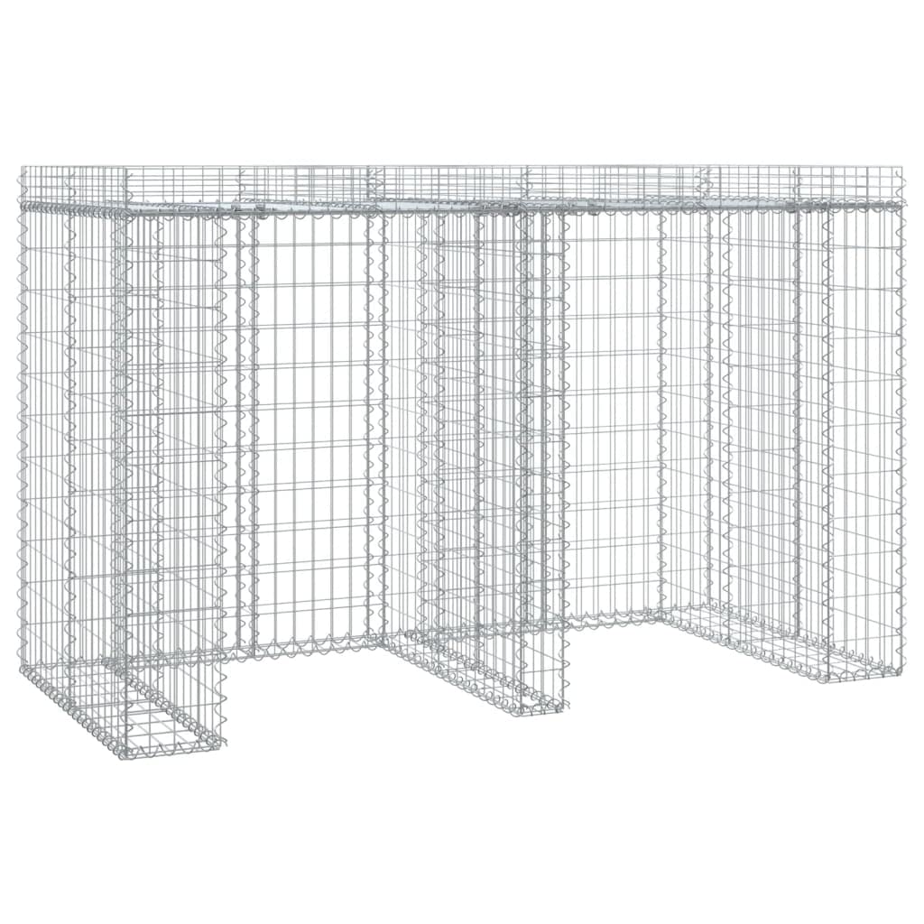 Vidaxl Silver Gabion Wall For Garbage Bins, Durable Galvanised Iron Construction, Stable With Integrated Hooks, Multifunctional Top For Plant Growth, 192X91x120 Cm, Easy Assembly
