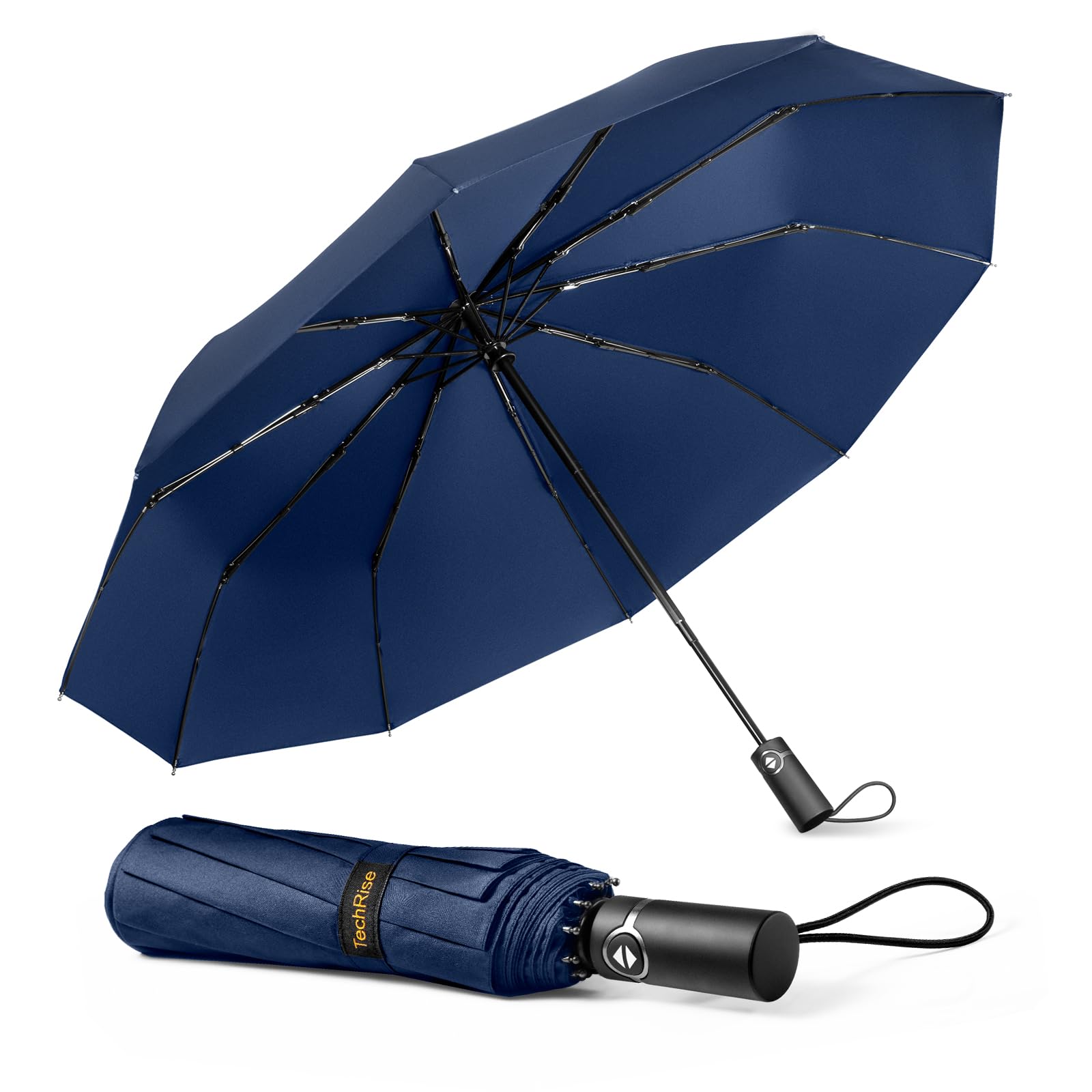 TechRise Umbrella Compact Windproof Travel Umbrellas: Easy Auto Open Close, Strong Fiberglass Frame, Durable Folding Lightweight Portable Automatic Backpack Umbrella for Men and Women, 10 Ribs