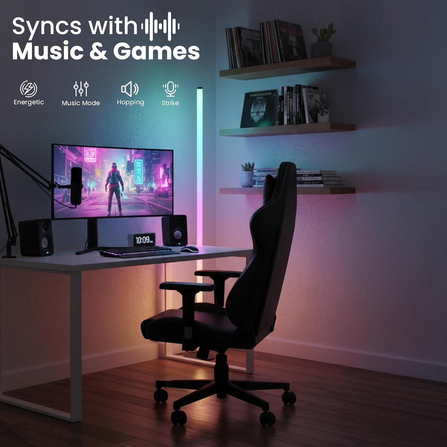 Smart Corner Floor Lamp with App & Remote Control, Music Sync LED Ambient Light,16 Million DIY Colors,1500 Lumens 80+ Scenes, Color Changing Standing Lamp for Living Room, Bedroom