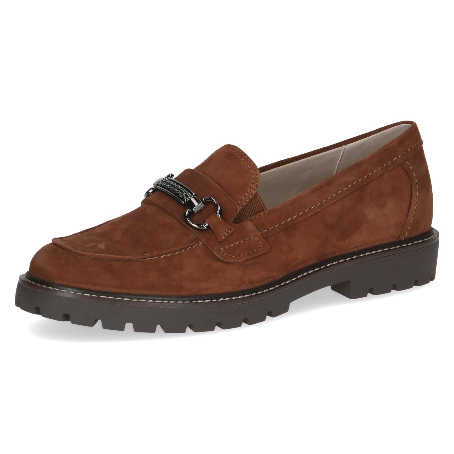 CAPRICE Women's Leather Loafers with Decorative Buckle, Brown (Cognac Suede), 6.5 UK