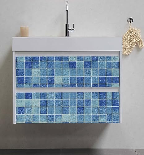 Miniatura 3 de J1379 - Papel tapiz de azulejos para despegar y pegar, 17.7 pulgadas x 9.8 pies, color azul, extraíble, autoadhesivo, revestimiento de estantes,