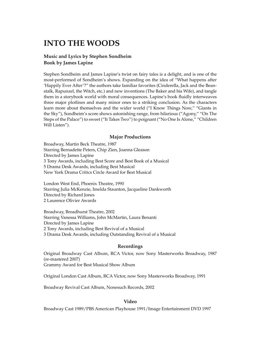 Stephen Sondheim: Into the Woods -Vocal Selections- (Revised Edition): Songbook für Gesang, Klavier