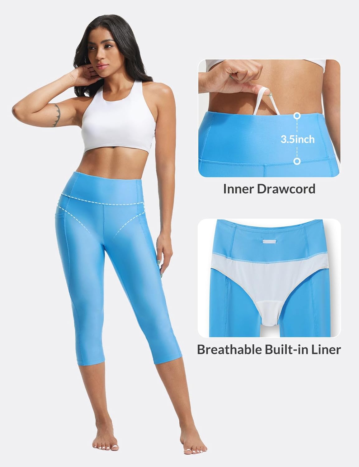 baleaf Women's 18" High Waisted Swim Pants Long Swim Capris UPF50+ Swimsuit with Liner and Pockets - Image 3