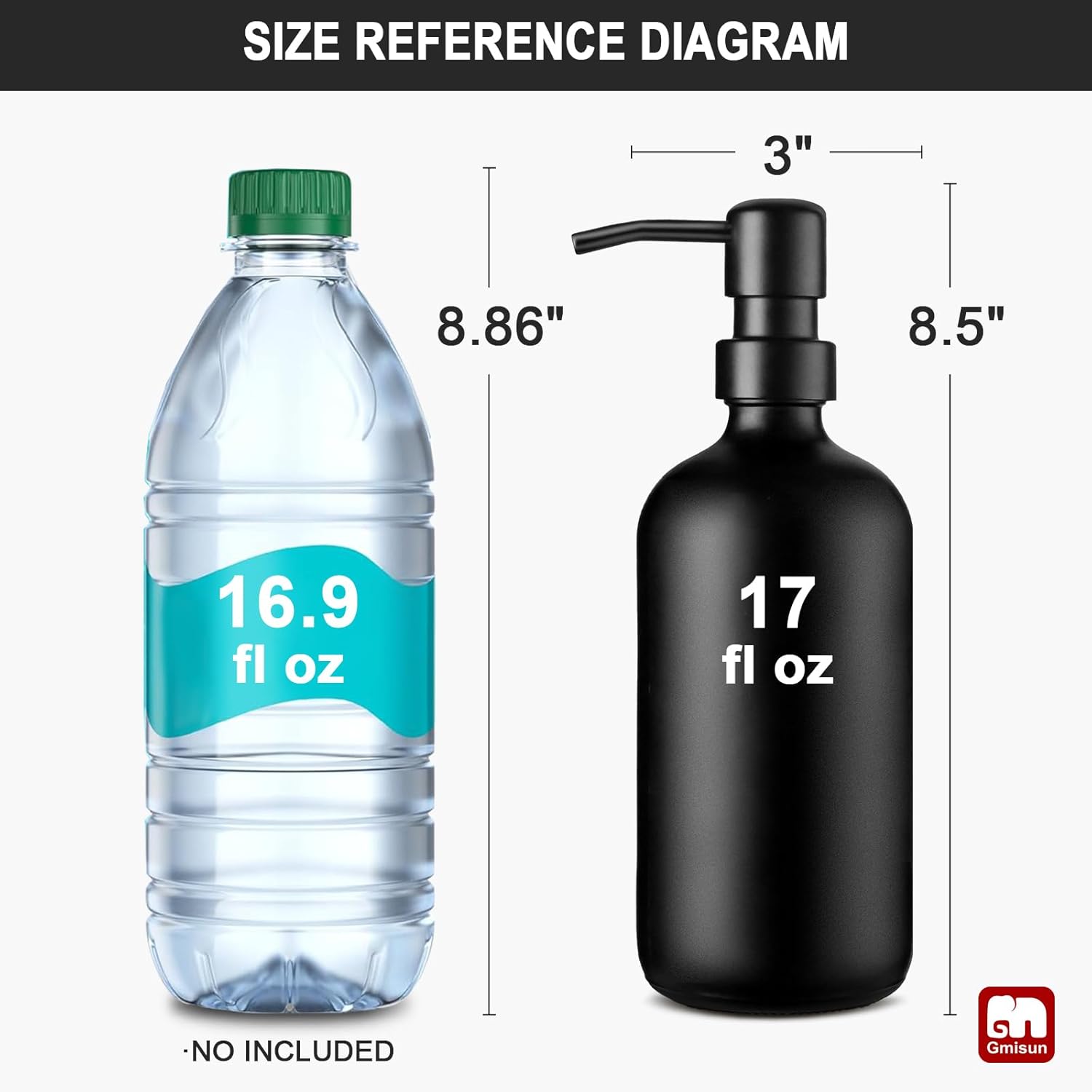 GMISUN Black Soap Dispenser, 2 Pack Matte Black Hand Soap Dispensers for Bathroom, 17 Fl Oz Glass Dish Soap Dispensers for Kitchen with Stainless Steel Pump, Modern Liquid Soap Bottle - Image 2