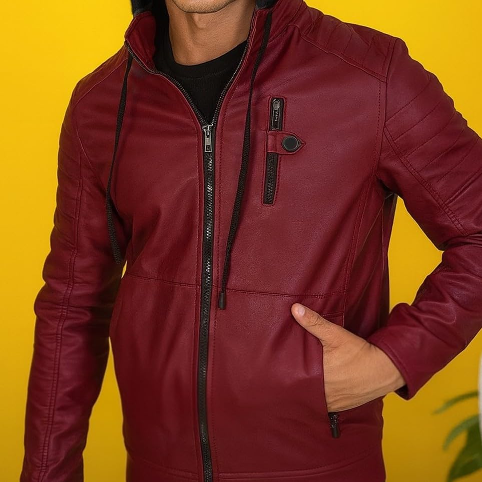 Image of Blaq Ash Men's Faux Leather Hooded Motorcycle Jacket