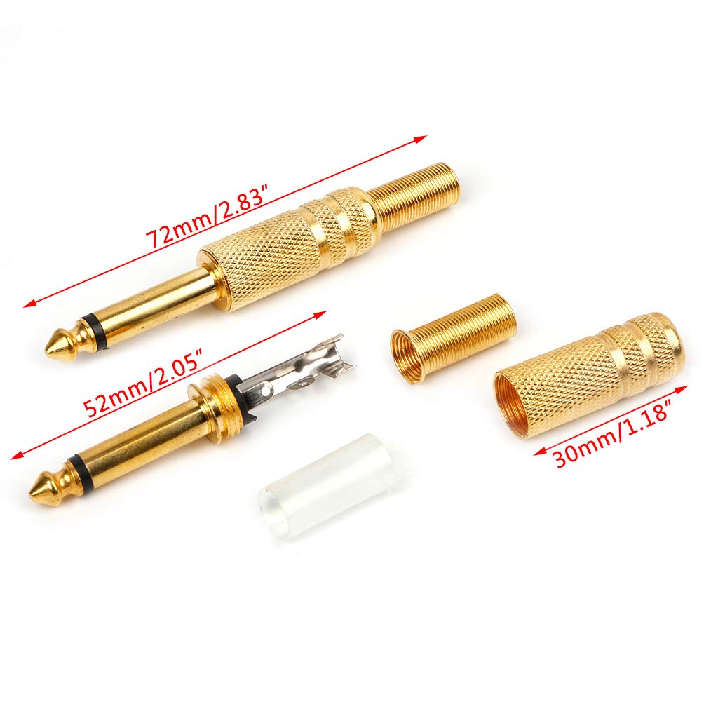 Connettori Audio Jack 6,35mm Mono TS &ndash; 2 Pezzi, Placcati Oro, Tipo Saldatura, Stivale Rosso