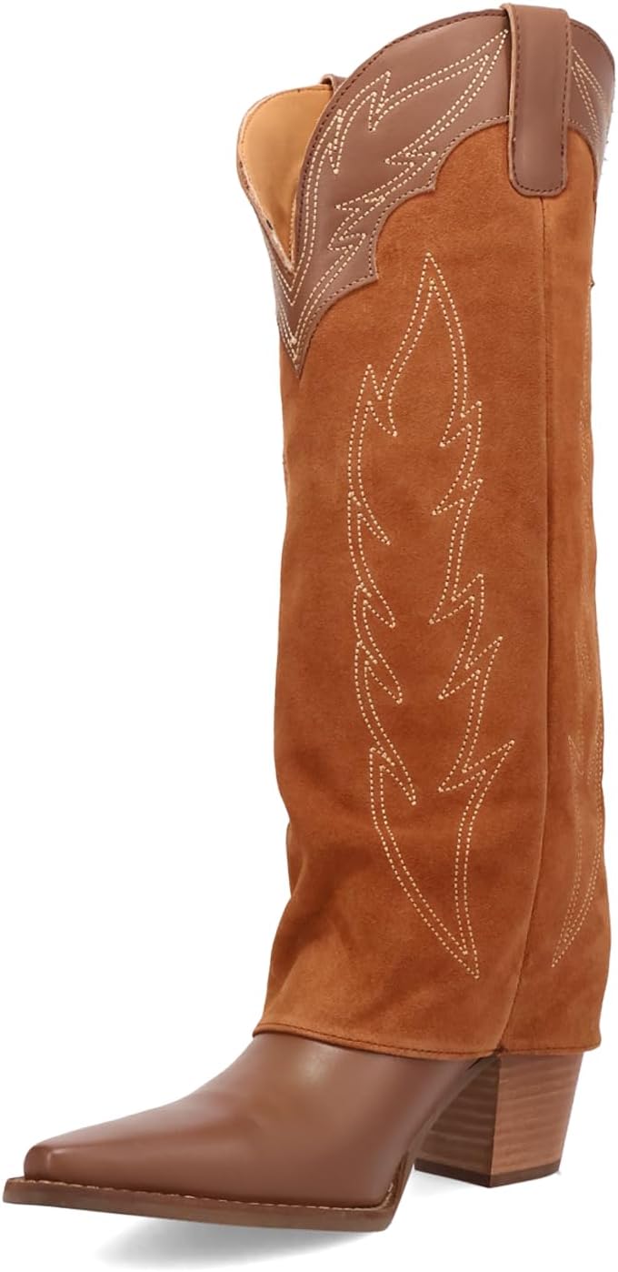 Dingo Womens Wild Horses Snip Toe Casual Boots Knee High Mid Heel 2-3" - Black