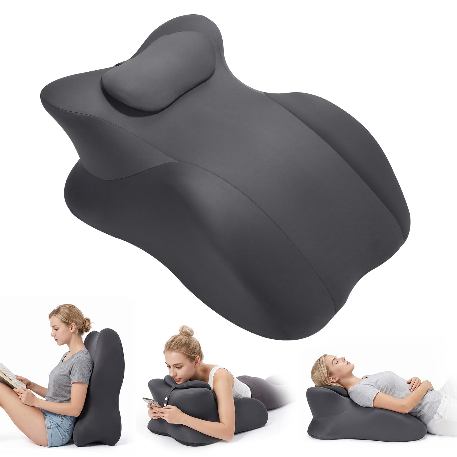 2026 Memory-Schaum Keilkissen, 27° Ergonomisches Bettkissen, Lesekissen für Rückenstütze, Beinhochlagerung, Ideal für Bauchlage, bei Sodbrennen, Abnehmbarer Bezug (Original Plus Size, Dehnbares Grau)