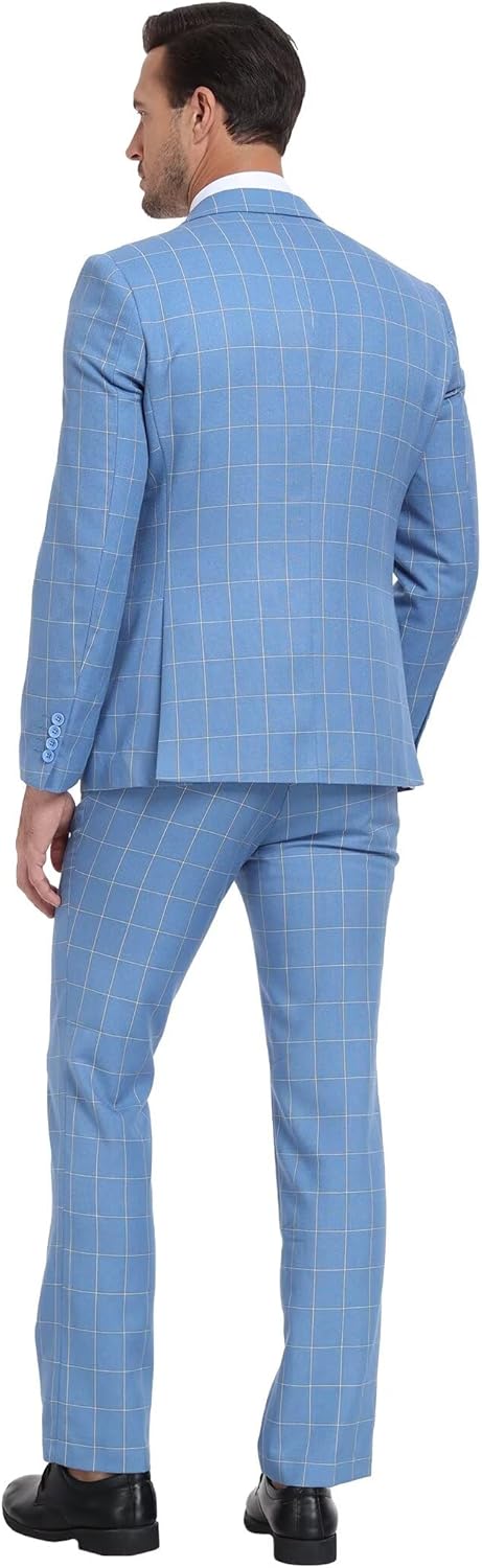 Men's Suit Set,3 Pieces Plaid Suit for Men Slim Fit Formal Bussiness Wedding Suit Prom Tuxedos Suit Blazer Vest Pant - Image 5
