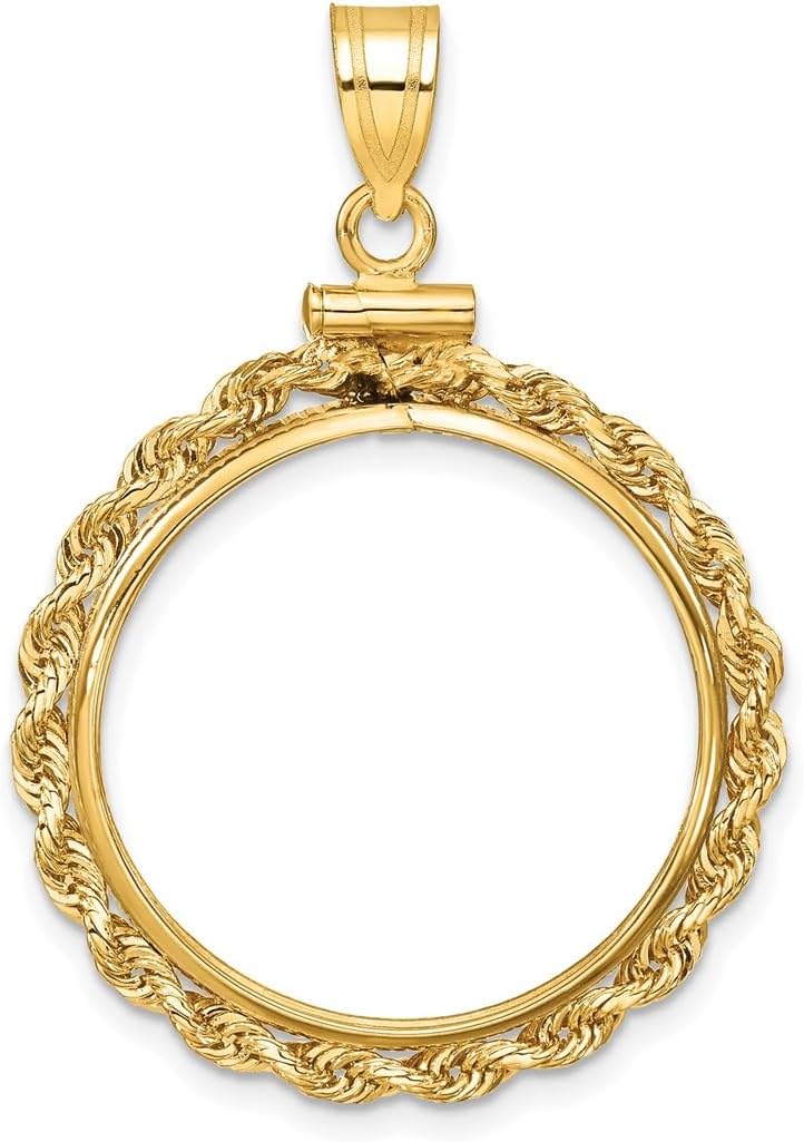 14k Polished Rope 22.0mm x 1.9mm Screw Top Coin Bezel Pendant
