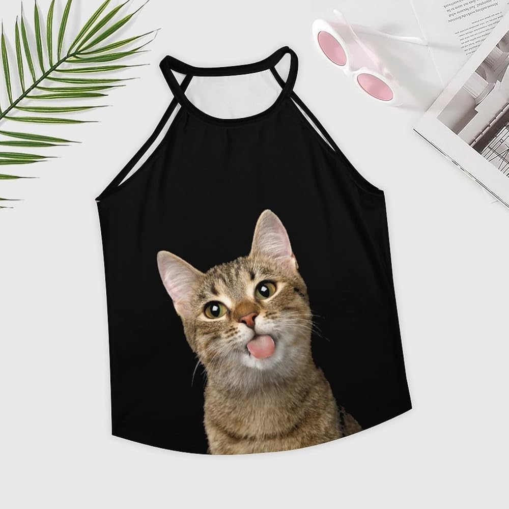 CHANEL グレー猫花プリント タンクトップ 36 難有り トップ - プリント シルク サテン & レース、ピンク、ブラック